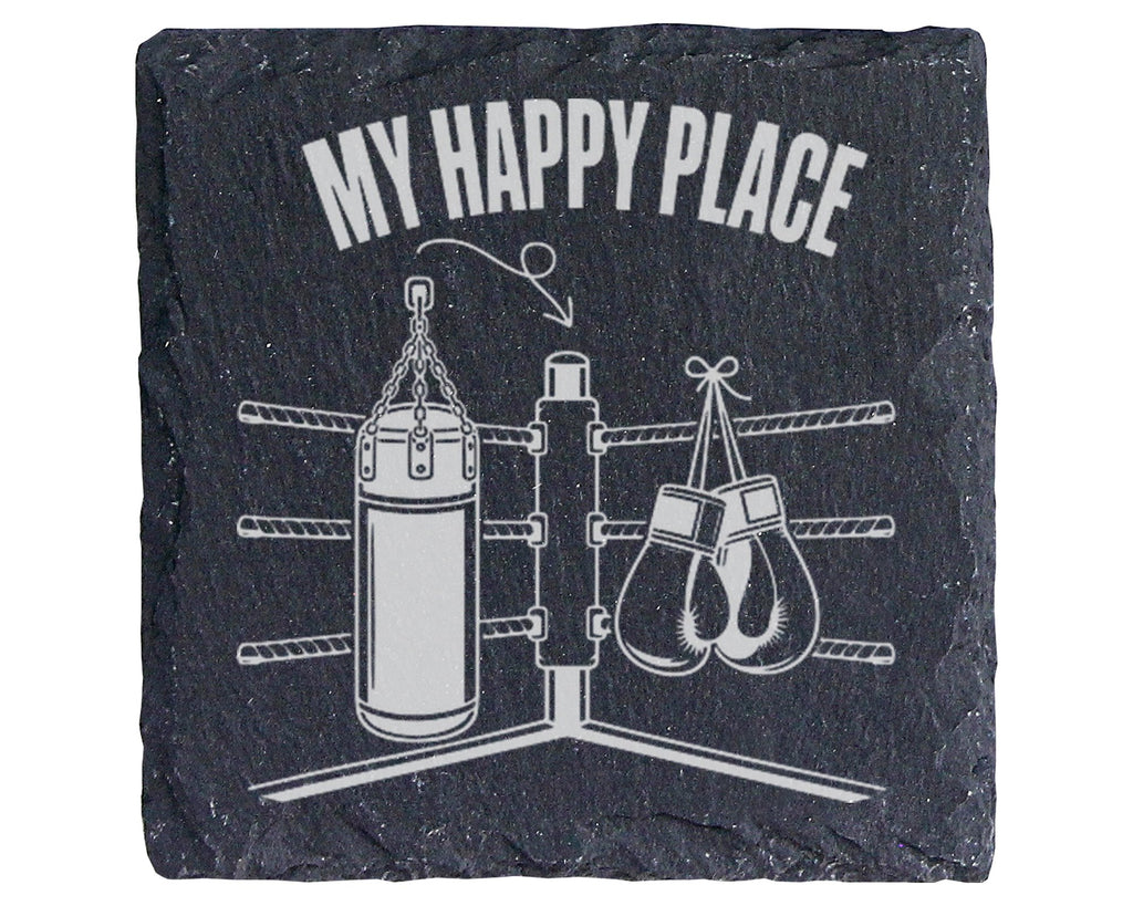 Schiefer Untersetzer Boxen My Happy Place - Geschenk für Boxer Kampfsp – Bild 1