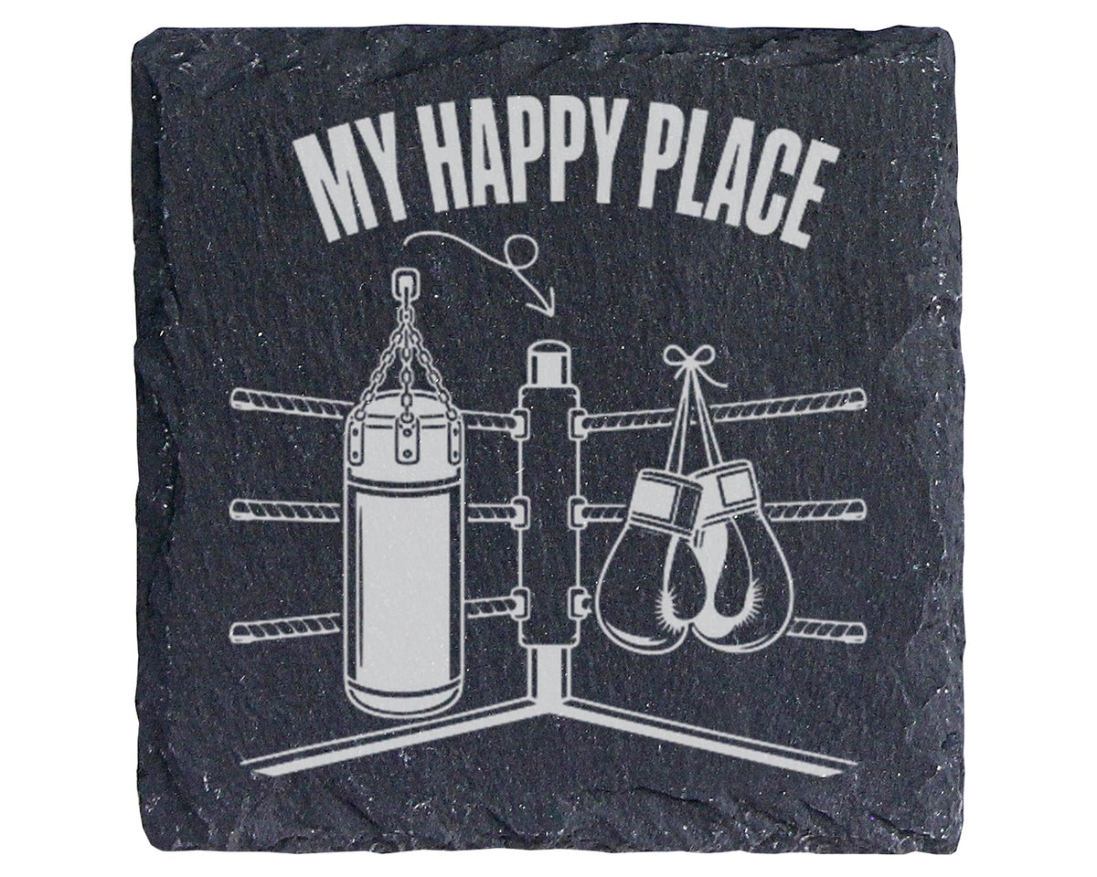 Schiefer Untersetzer Boxen My Happy Place - Geschenk für Boxer Kampfsp – Bild 1