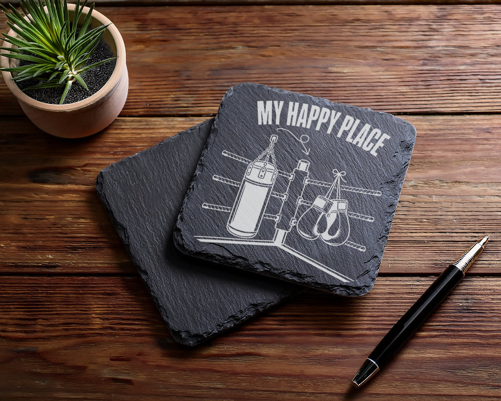 Schiefer Untersetzer Boxen My Happy Place - Geschenk für Boxer Kampfsp – Bild 5
