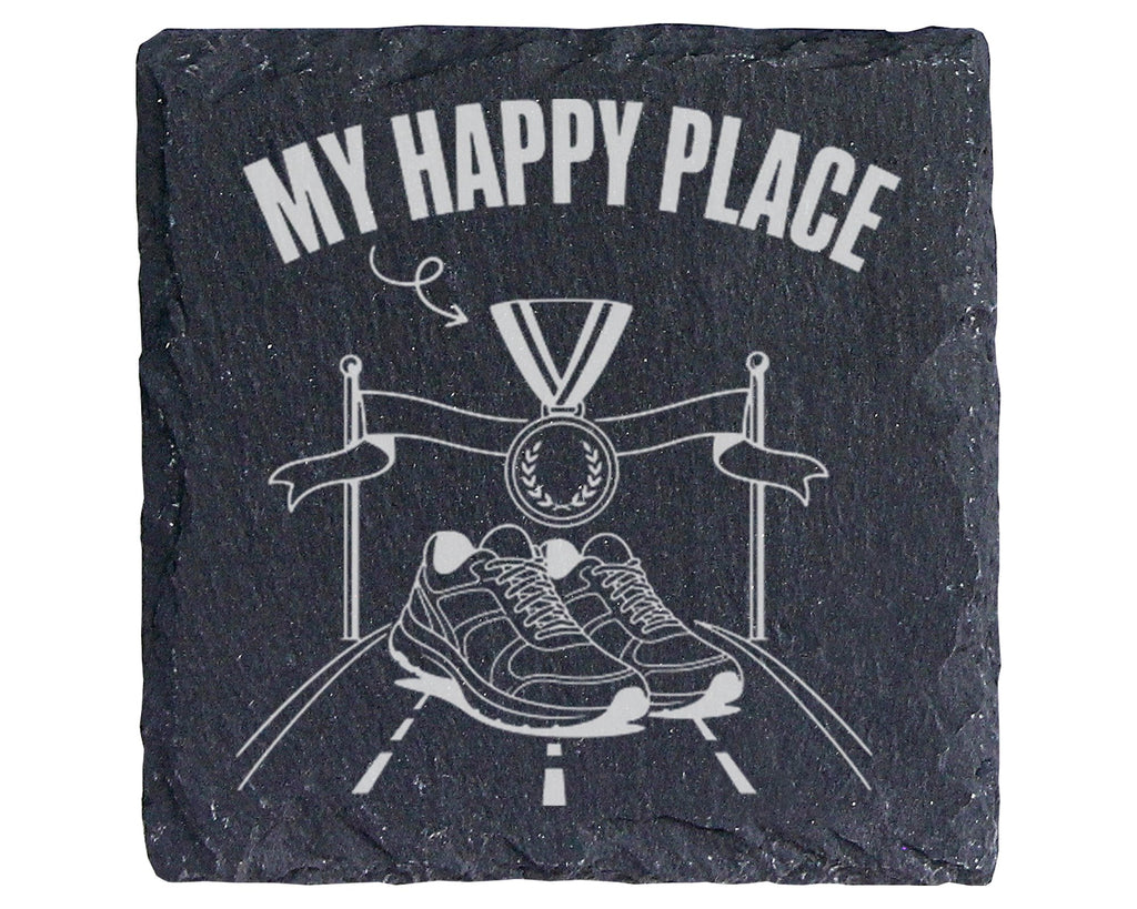 Schiefer Untersetzer Laufen My Happy Place - Geschenk für Läufer Marat – Bild 1