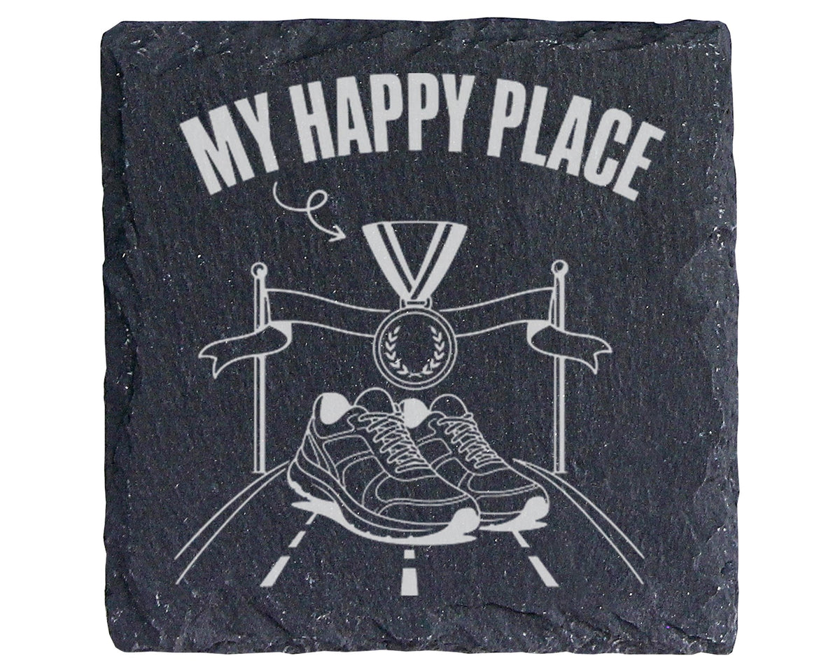 Schiefer Untersetzer Laufen My Happy Place - Geschenk für Läufer Marat – Bild 1
