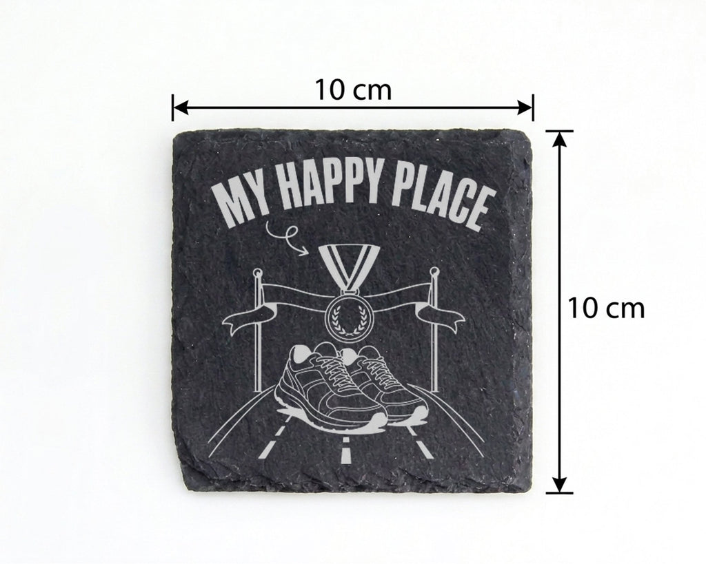 Schiefer Untersetzer Laufen My Happy Place - Geschenk für Läufer Marat – Bild 4