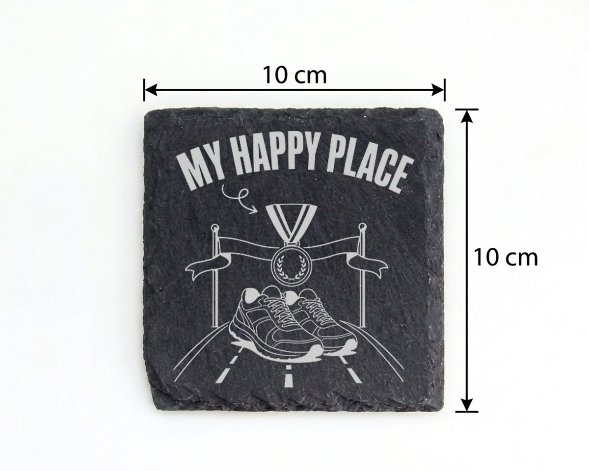 Schiefer Untersetzer Laufen My Happy Place - Geschenk für Läufer Marat – Bild 4