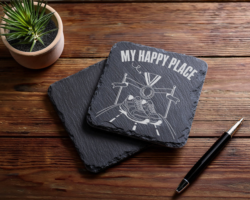 Schiefer Untersetzer Laufen My Happy Place - Geschenk für Läufer Marat – Bild 5