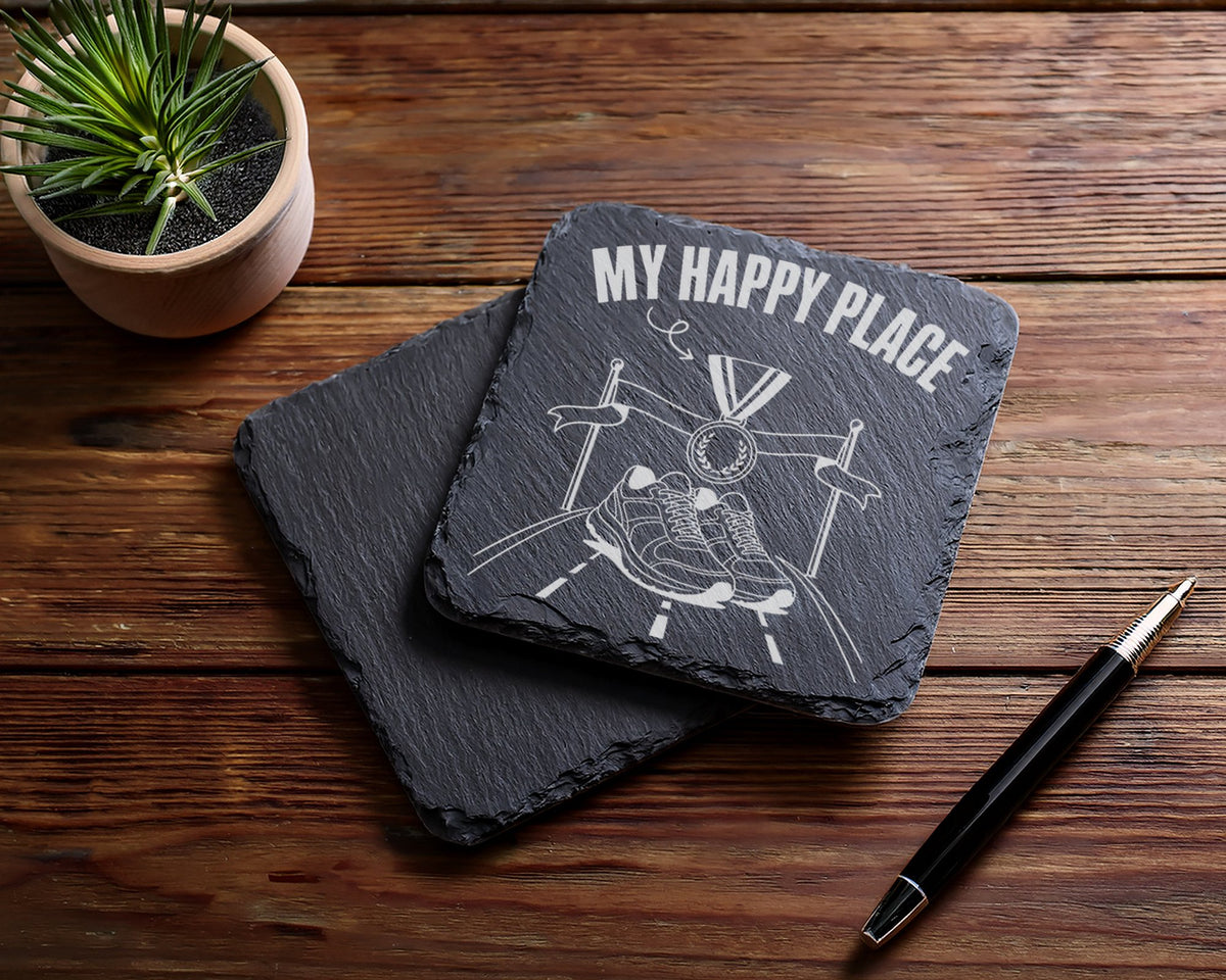 Schiefer Untersetzer Laufen My Happy Place - Geschenk für Läufer Marat – Bild 5