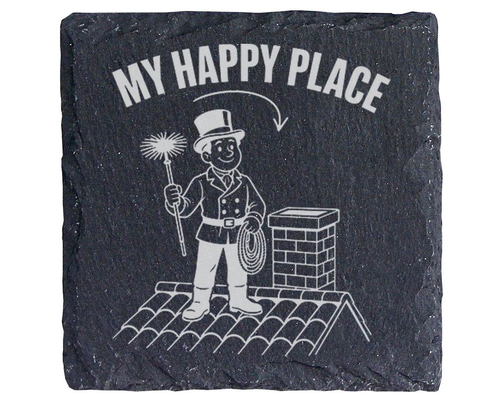 Schiefer Untersetzer Schornsteinfeger My Happy Place Spruch - Geschenk – Bild 1