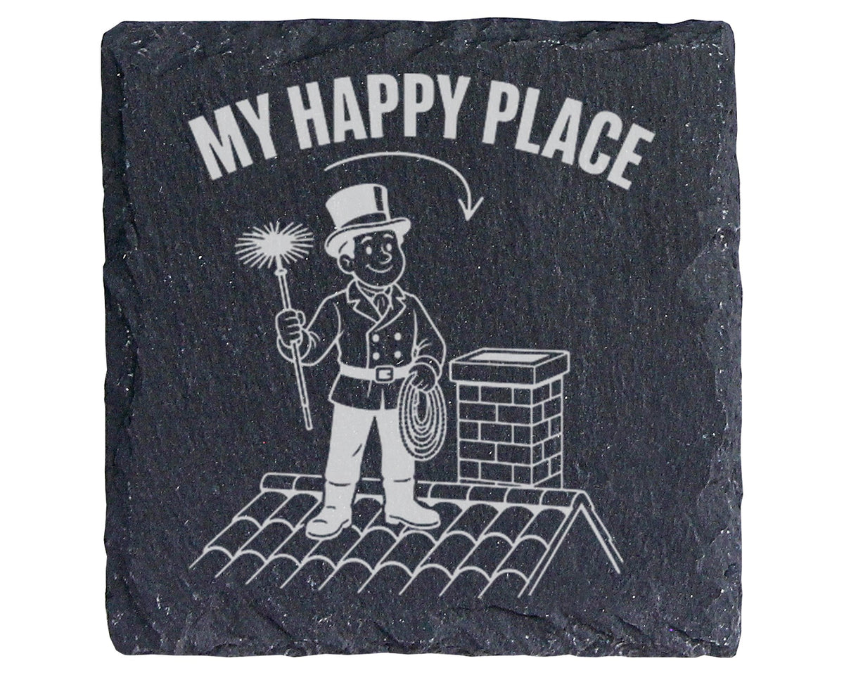 Schiefer Untersetzer Schornsteinfeger My Happy Place Spruch - Geschenk – Bild 1