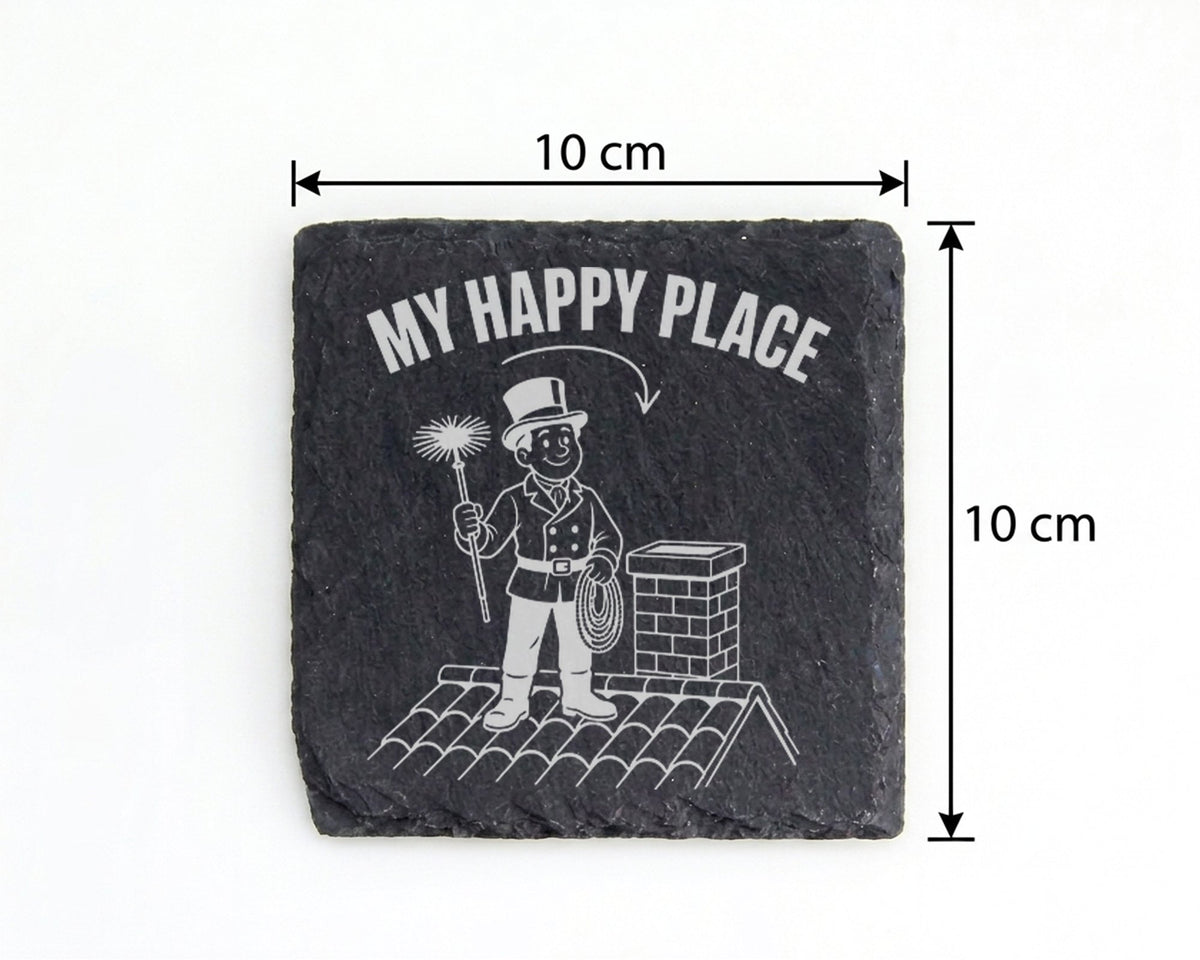Schiefer Untersetzer Schornsteinfeger My Happy Place Spruch - Geschenk – Bild 4