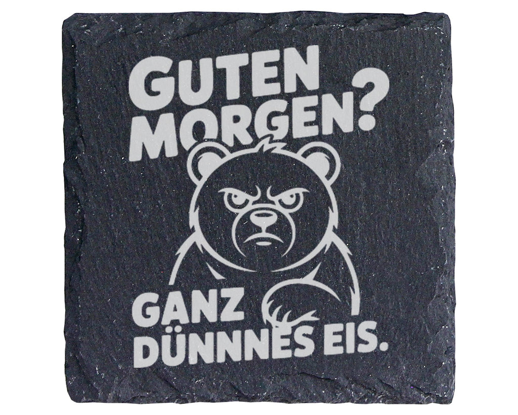 Schiefer Untersetzer Bär Guten Morgen Ganz Dünnes Eis - Geschenk für M – Bild 1