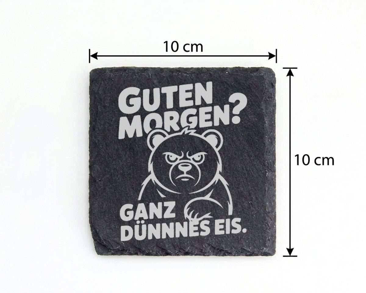 Schiefer Untersetzer Bär Guten Morgen Ganz Dünnes Eis - Geschenk für M – Bild 4