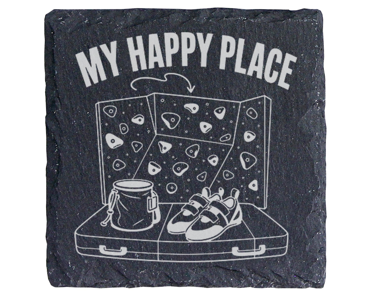 Schiefer Untersetzer Bouldern My Happy Place - Geschenk für Kletterer  – Bild 1