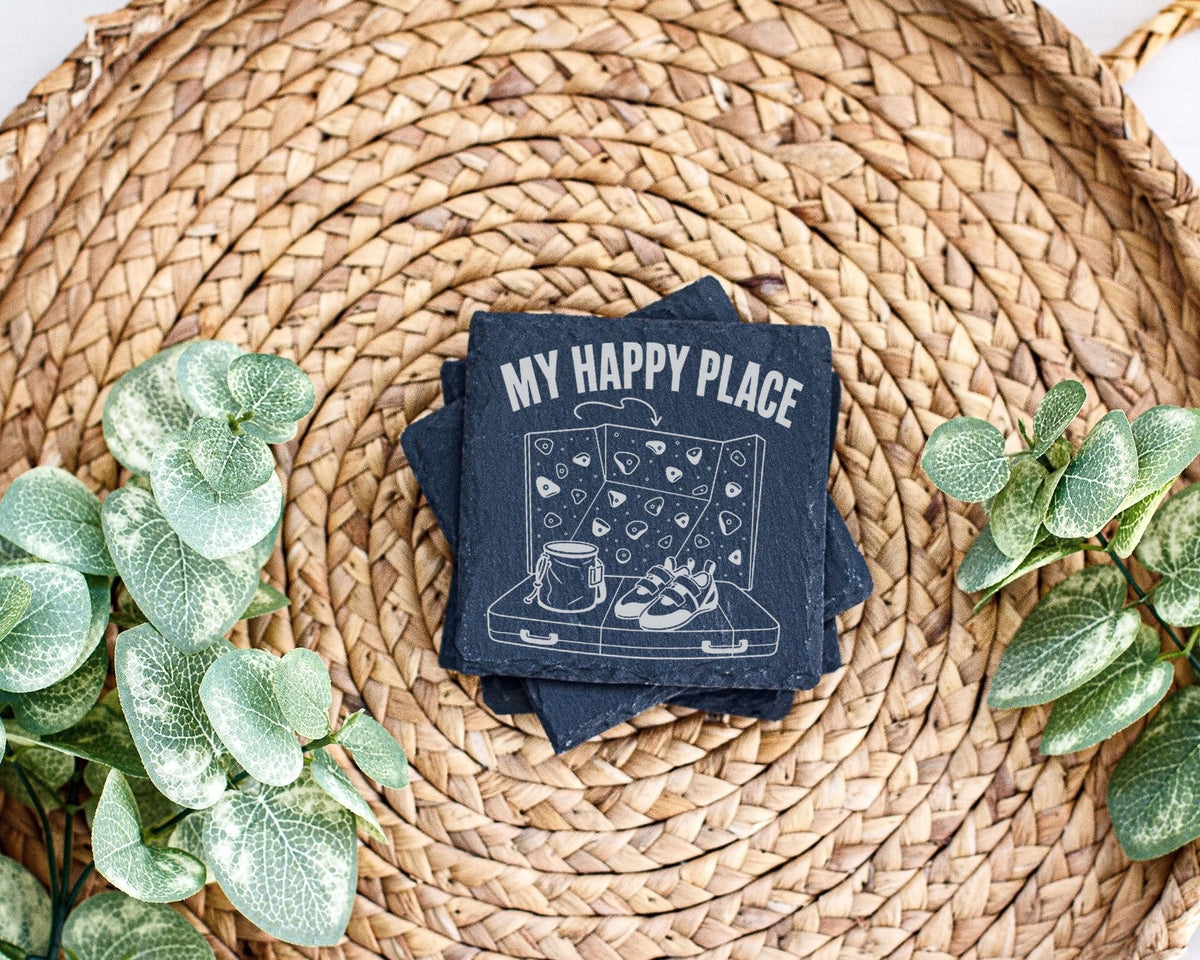 Schiefer Untersetzer Bouldern My Happy Place - Geschenk für Kletterer  – Bild 3