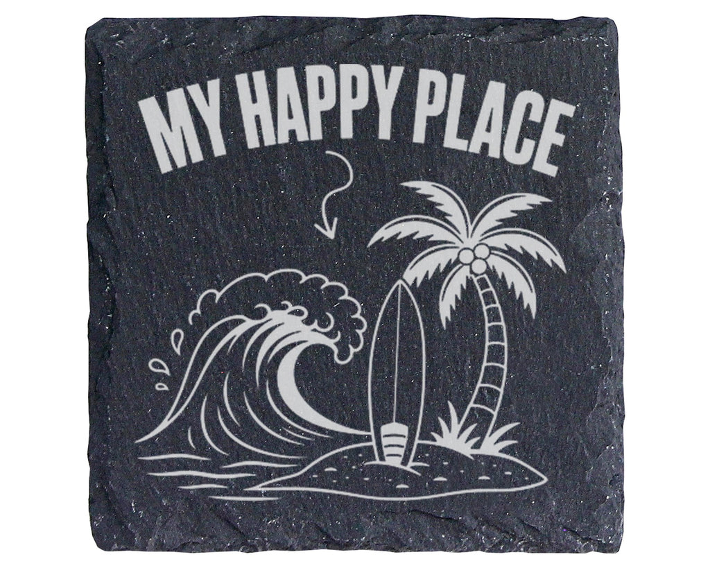 Schiefer Untersetzer My Happy Place Strand - Geschenk für Surfer Urlau – Bild 1