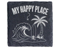 Schiefer Untersetzer My Happy Place Strand - Geschenk für Surfer Urlau – Bild 1