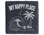 Schiefer Untersetzer My Happy Place Strand - Geschenk für Surfer Urlau – Bild 1