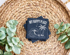 Schiefer Untersetzer My Happy Place Strand - Geschenk für Surfer Urlau – Bild 3
