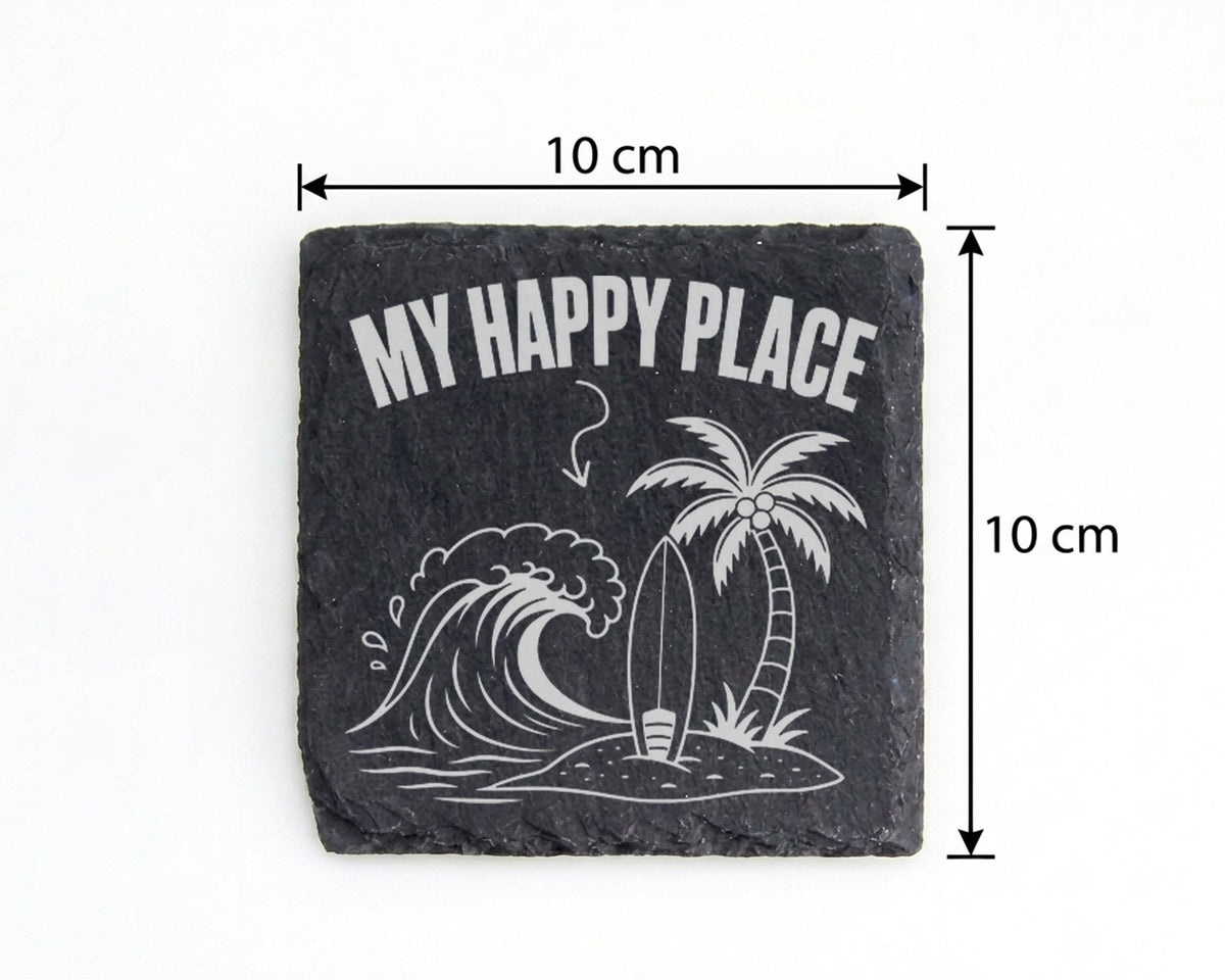 Schiefer Untersetzer My Happy Place Strand - Geschenk für Surfer Urlau – Bild 4
