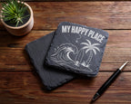 Schiefer Untersetzer My Happy Place Strand - Geschenk für Surfer Urlau – Bild 5