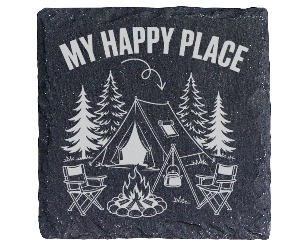 Schiefer Untersetzer Camping Spruch My Happy Place - Geschenk für Camp – Bild 1