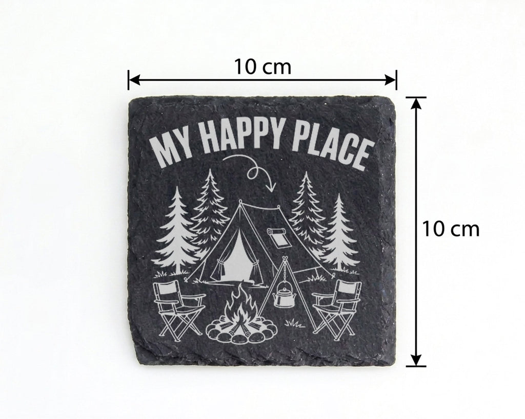 Schiefer Untersetzer Camping Spruch My Happy Place - Geschenk für Camp – Bild 4