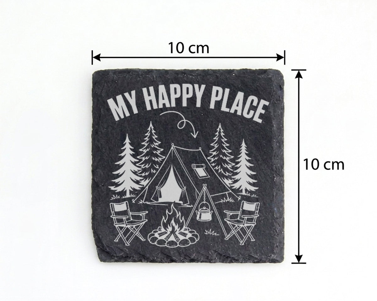 Schiefer Untersetzer Camping Spruch My Happy Place - Geschenk für Camp – Bild 4