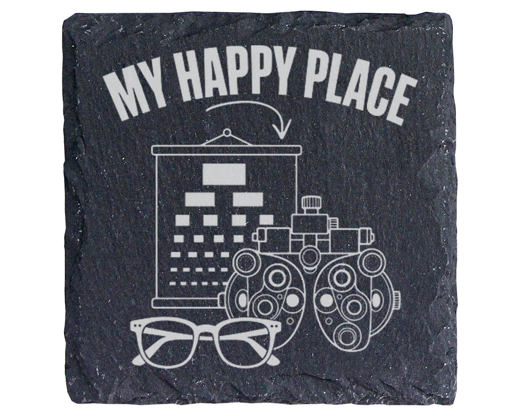 Schiefer Untersetzer Optiker My Happy Place Geschenk für Augenarzt Seh – Bild 1