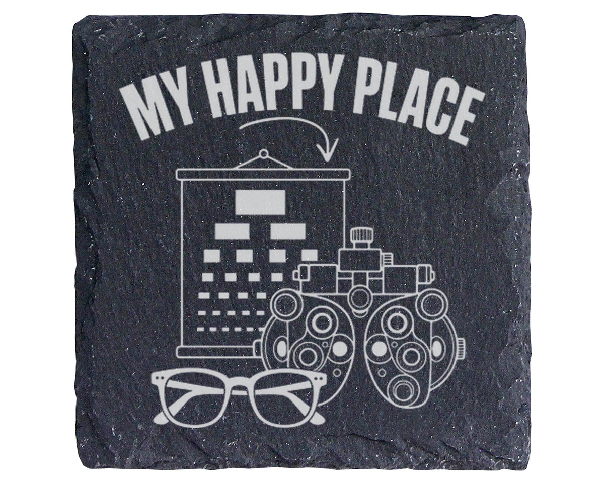 Schiefer Untersetzer Optiker My Happy Place Geschenk für Augenarzt Seh – Bild 1