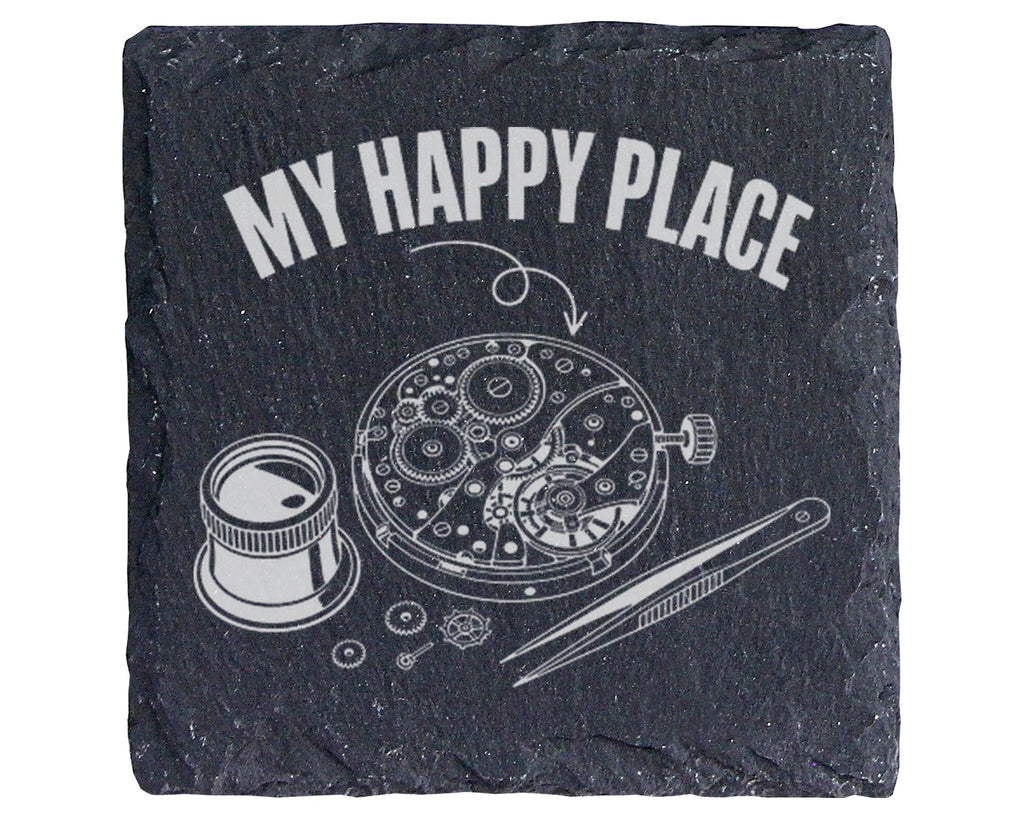Schiefer Untersetzer Uhrwerk My Happy Place - Geschenk für Uhrmacher S – Bild 1