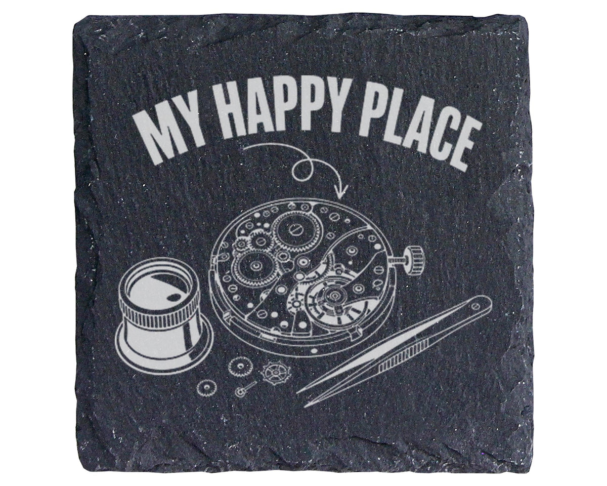 Schiefer Untersetzer Uhrwerk My Happy Place - Geschenk für Uhrmacher S – Bild 1