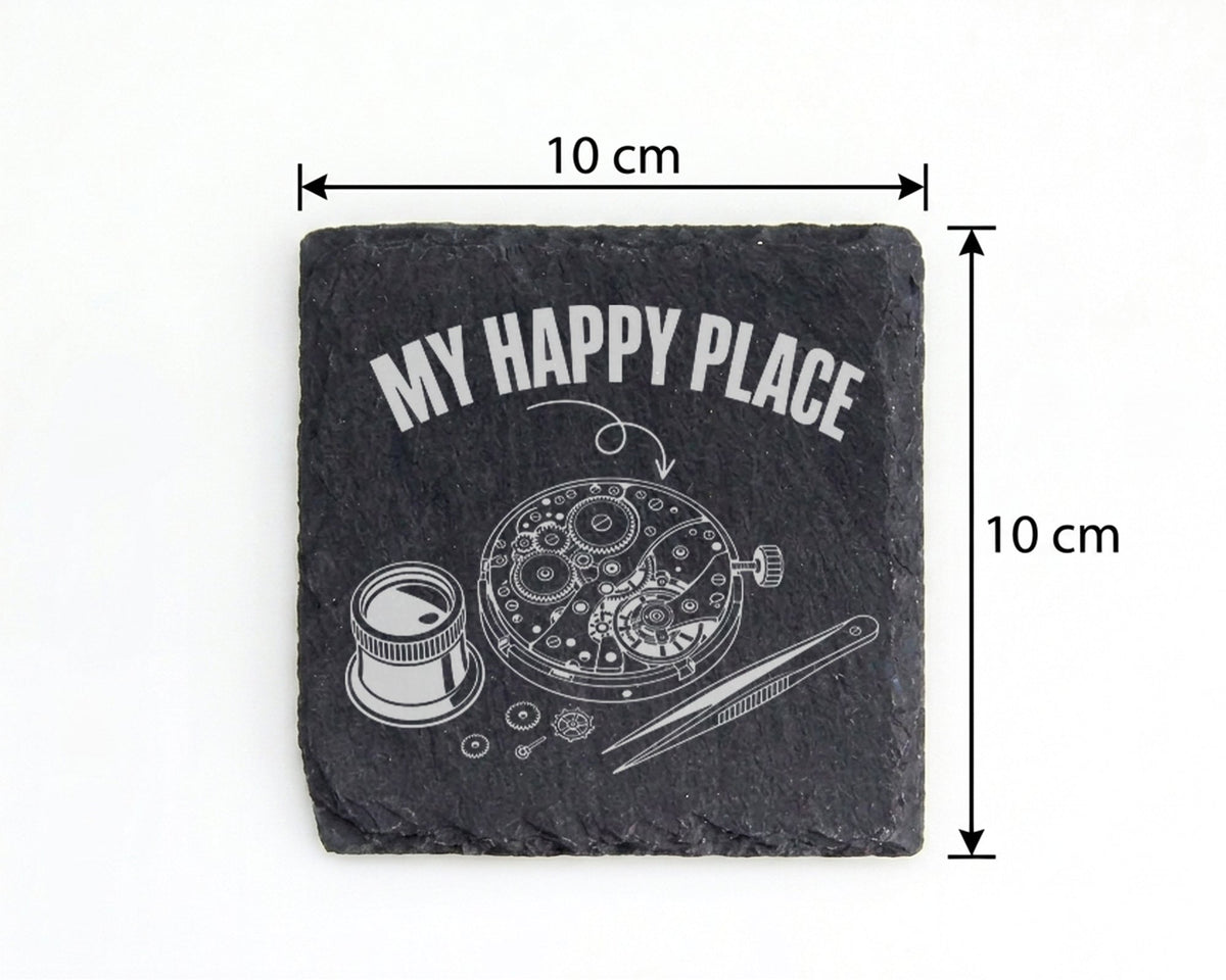 Schiefer Untersetzer Uhrwerk My Happy Place - Geschenk für Uhrmacher S – Bild 4