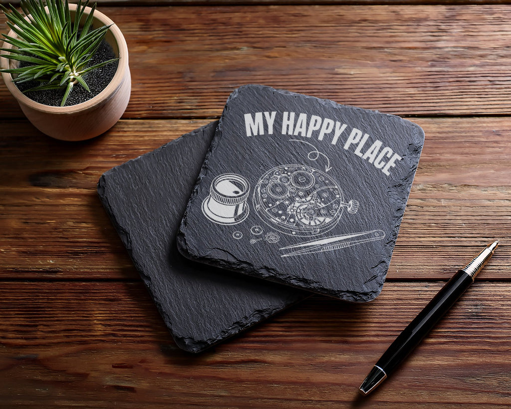 Schiefer Untersetzer Uhrwerk My Happy Place - Geschenk für Uhrmacher S – Bild 5