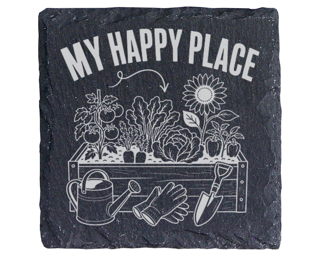 Schiefer Untersetzer Garten My Happy Place - Geschenk Für Gärtner Hoch – Bild 1