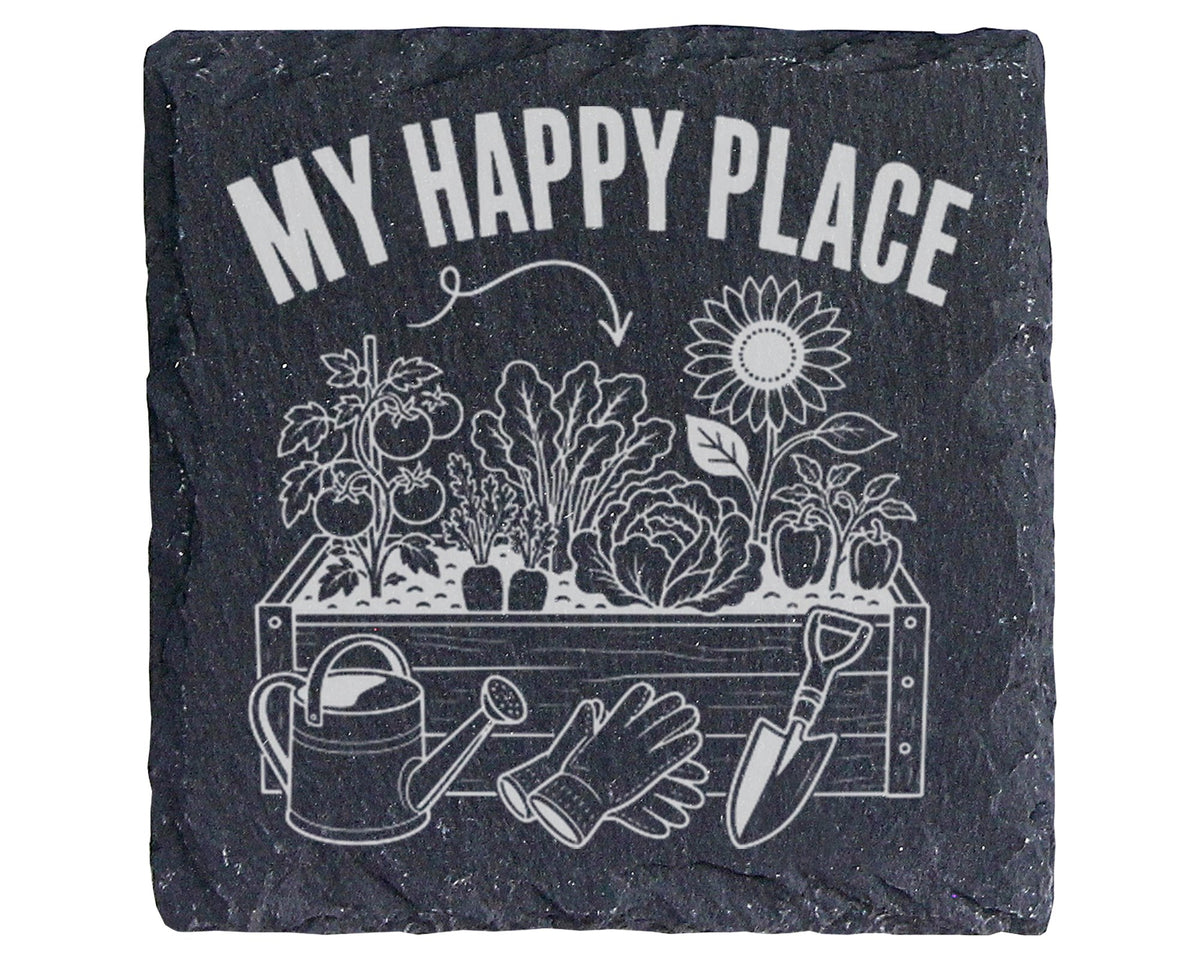 Schiefer Untersetzer Garten My Happy Place - Geschenk Für Gärtner Hoch – Bild 1