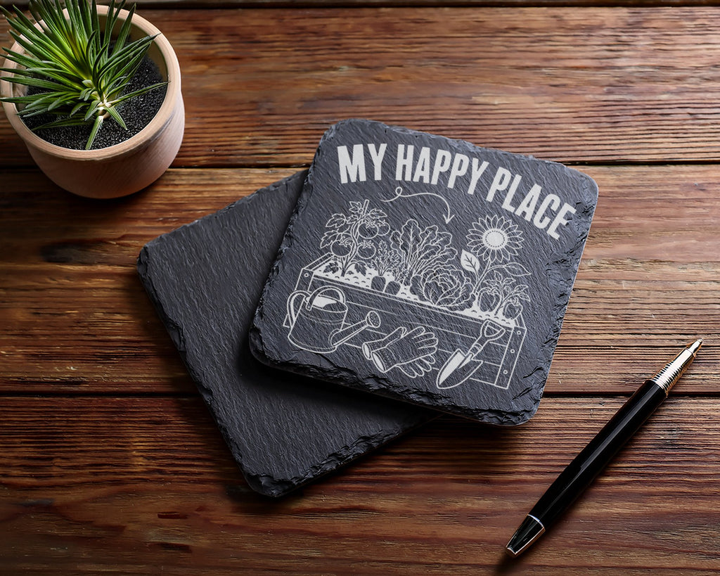 Schiefer Untersetzer Garten My Happy Place - Geschenk Für Gärtner Hoch – Bild 5