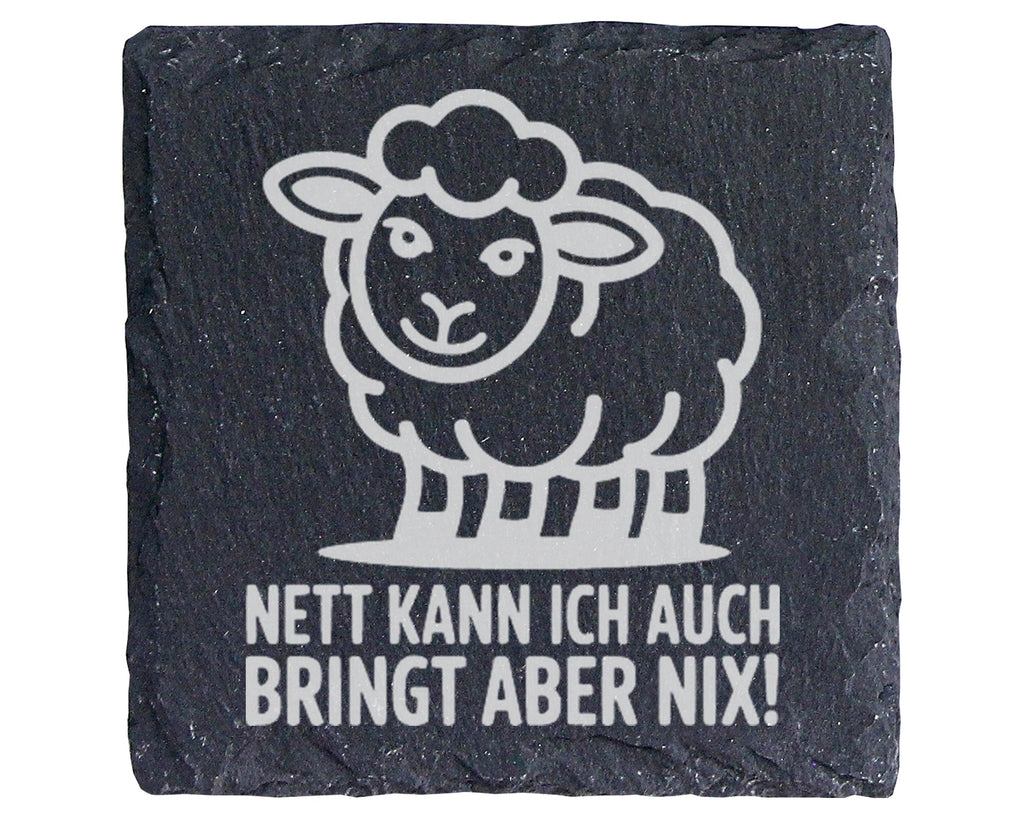 Schiefer Untersetzer Schaf Nett Bringt Nix Spruch - Lustiges Geschenk  – Bild 1