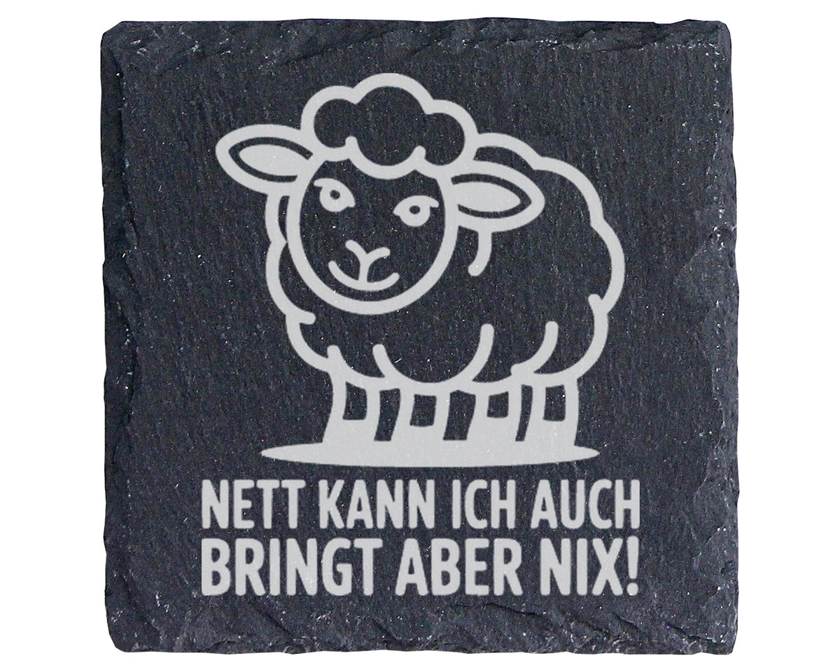 Schiefer Untersetzer Schaf Nett Bringt Nix Spruch - Lustiges Geschenk  – Bild 1