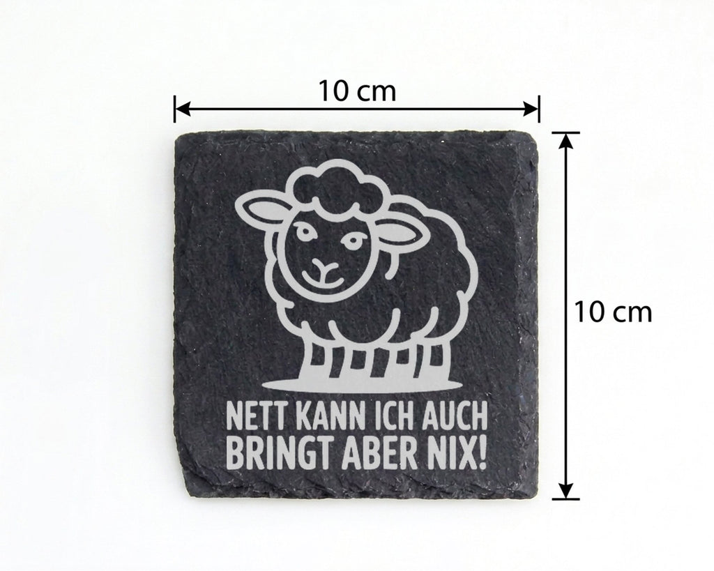 Schiefer Untersetzer Schaf Nett Bringt Nix Spruch - Lustiges Geschenk  – Bild 4
