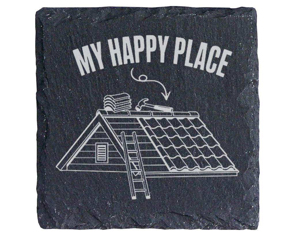 Schiefer Untersetzer Dachdecker My Happy Place - Geschenk für Handwerk – Bild 1