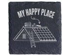 Schiefer Untersetzer Dachdecker My Happy Place - Geschenk für Handwerk – Bild 1