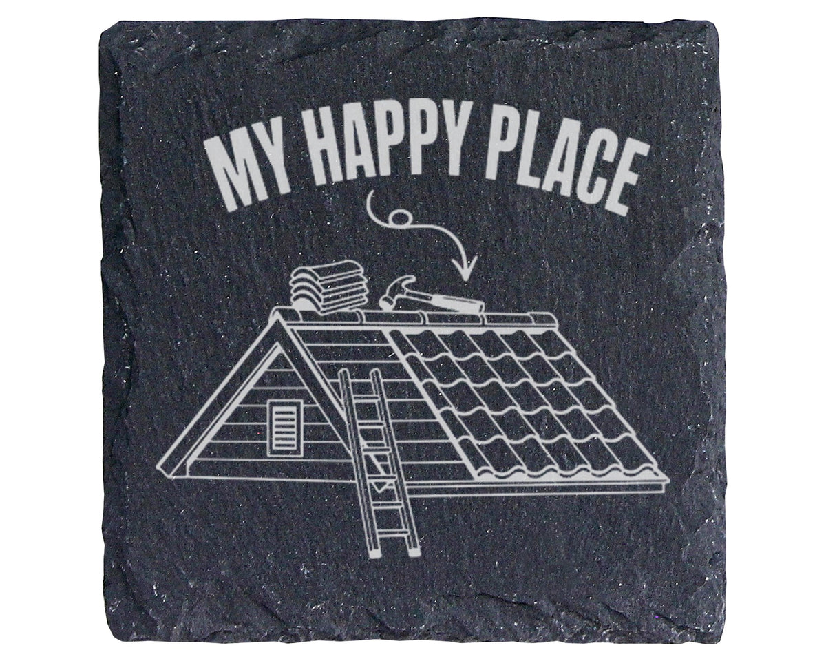 Schiefer Untersetzer Dachdecker My Happy Place - Geschenk für Handwerk – Bild 1