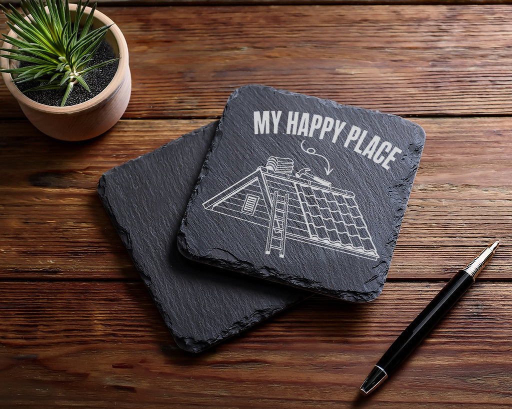 Schiefer Untersetzer Dachdecker My Happy Place - Geschenk für Handwerk – Bild 5