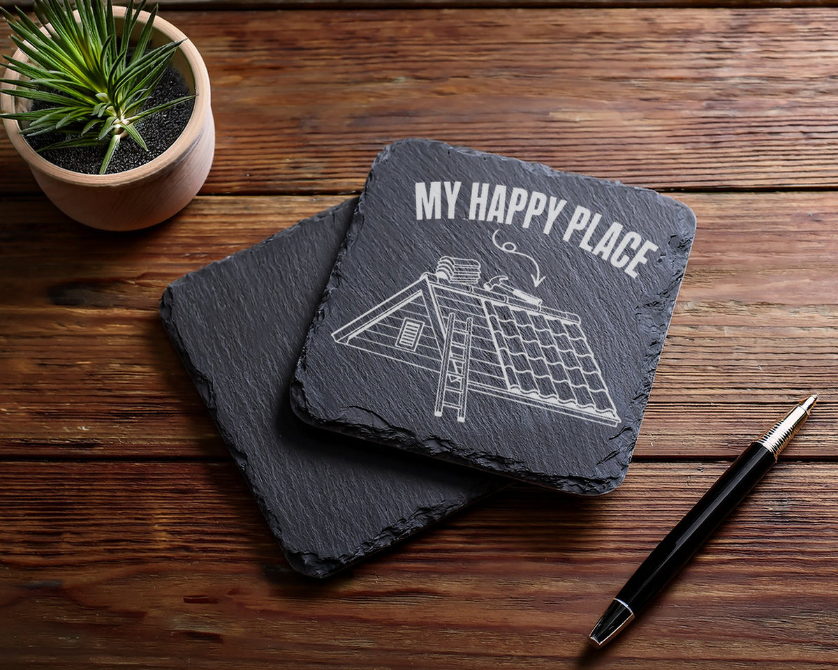 Schiefer Untersetzer Dachdecker My Happy Place - Geschenk für Handwerk – Bild 5