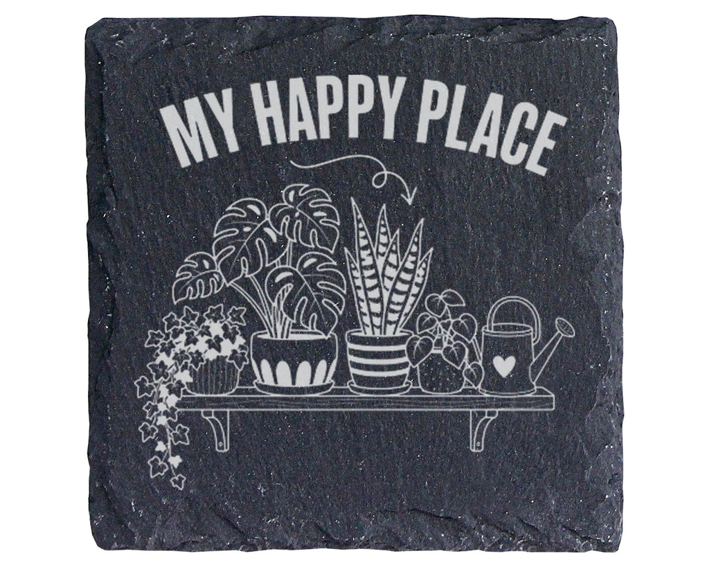 Schiefer Untersetzer Pflanzen My Happy Place - Geschenk für Gärtner un – Bild 1