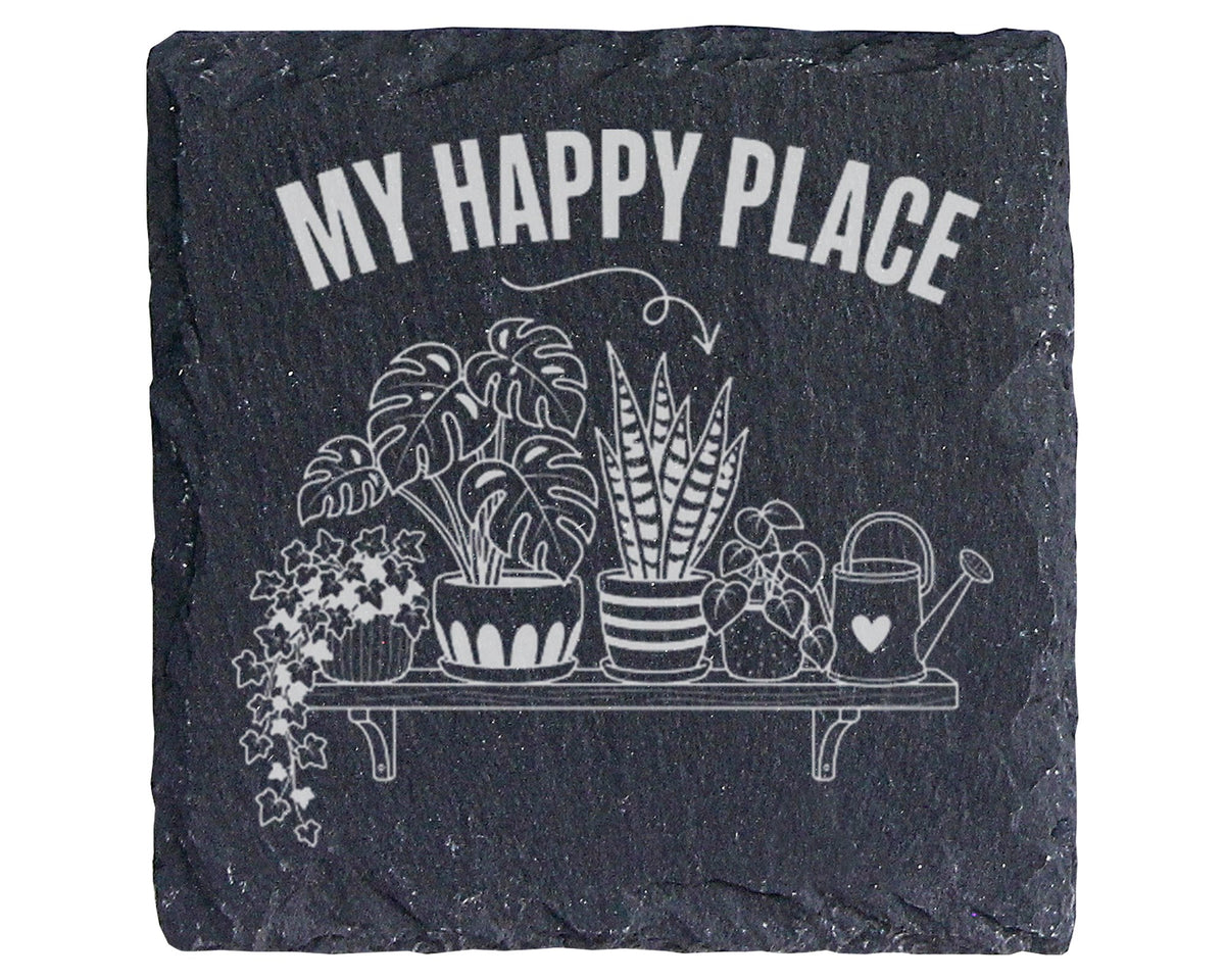 Schiefer Untersetzer Pflanzen My Happy Place - Geschenk für Gärtner un – Bild 1