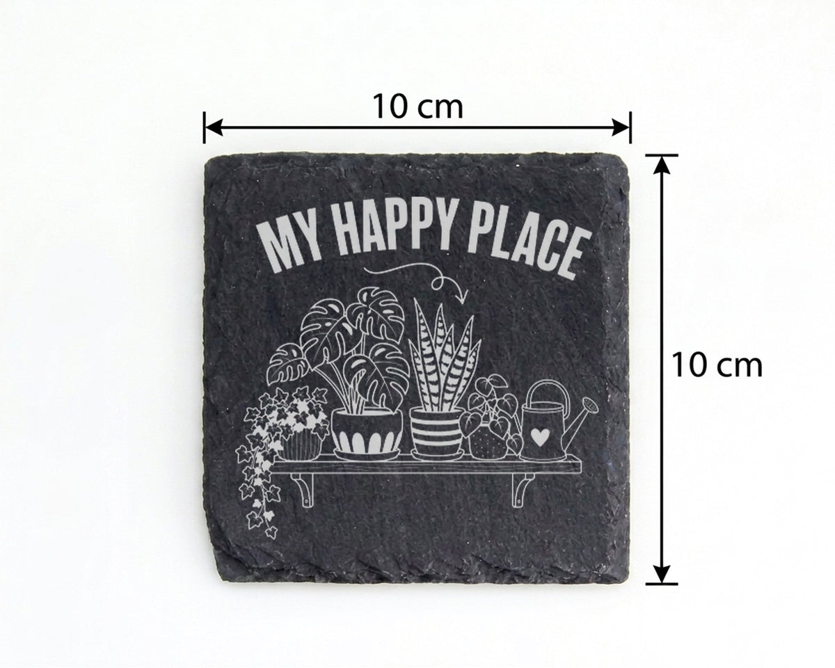 Schiefer Untersetzer Pflanzen My Happy Place - Geschenk für Gärtner un – Bild 4