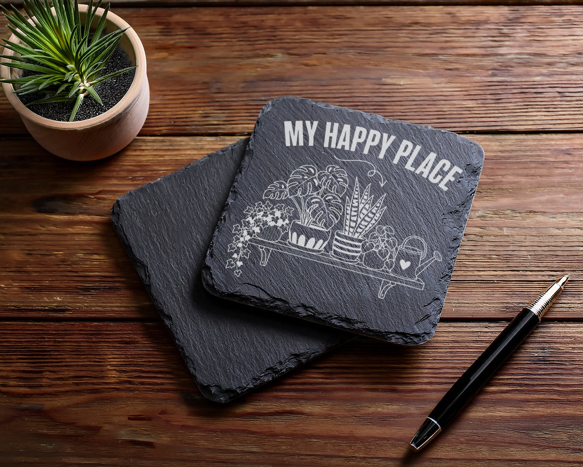 Schiefer Untersetzer Pflanzen My Happy Place - Geschenk für Gärtner un – Bild 5