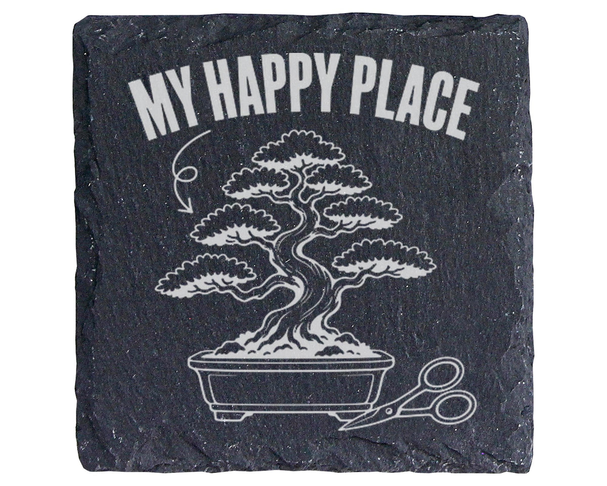 Schiefer Untersetzer Bonsai Baum My Happy Place - Geschenk für Gärtner – Bild 1