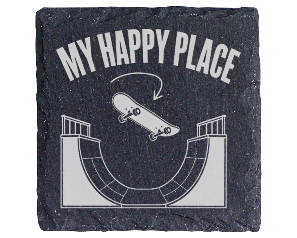 Schiefer Untersetzer Skateboard My Happy Place - Geschenk für Skater J – Bild 1