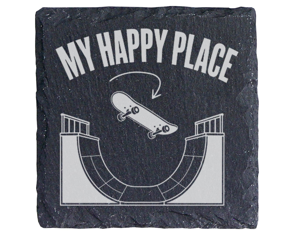 Schiefer Untersetzer Skateboard My Happy Place - Geschenk für Skater J – Bild 1