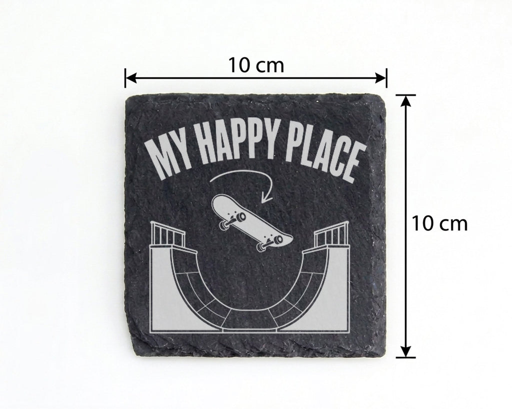 Schiefer Untersetzer Skateboard My Happy Place - Geschenk für Skater J – Bild 4
